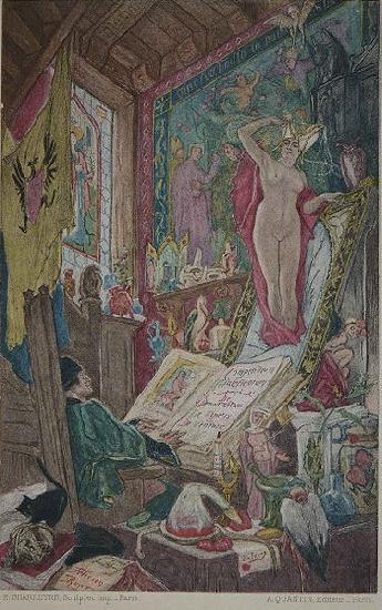 Felicien Rops Illustration du livre d'Octave Uzanne, Son altesse la femme - Hors texte en face de la page 22. Spain oil painting art